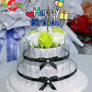 Khuôn bánh sinh nhật xanh trắng 2 tầng