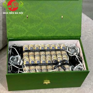 Hộp hoa tiền quà tặng bát nhã hoa đen bạc