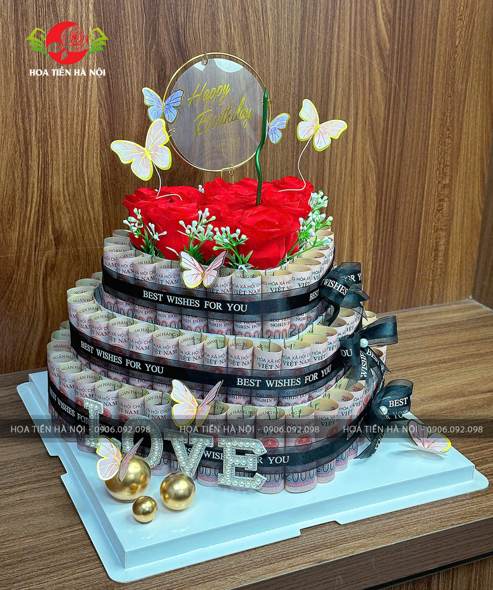 Bánh sinh nhật bằng tiền 20 triệu mệnh giá 200k