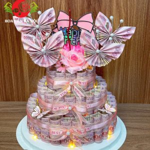 Bánh sinh nhật bằng tiền 50k mix hồ điệp
