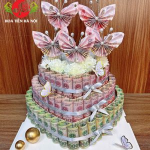 Bánh sinh nhật bằng tiền mix hồ điệp 50k