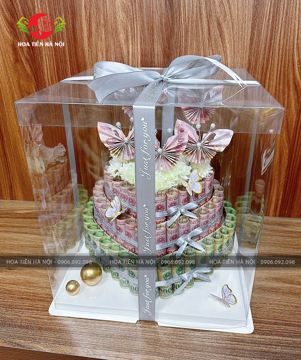 Bánh sinh nhật bằng tiền mix hồ điệp 50k