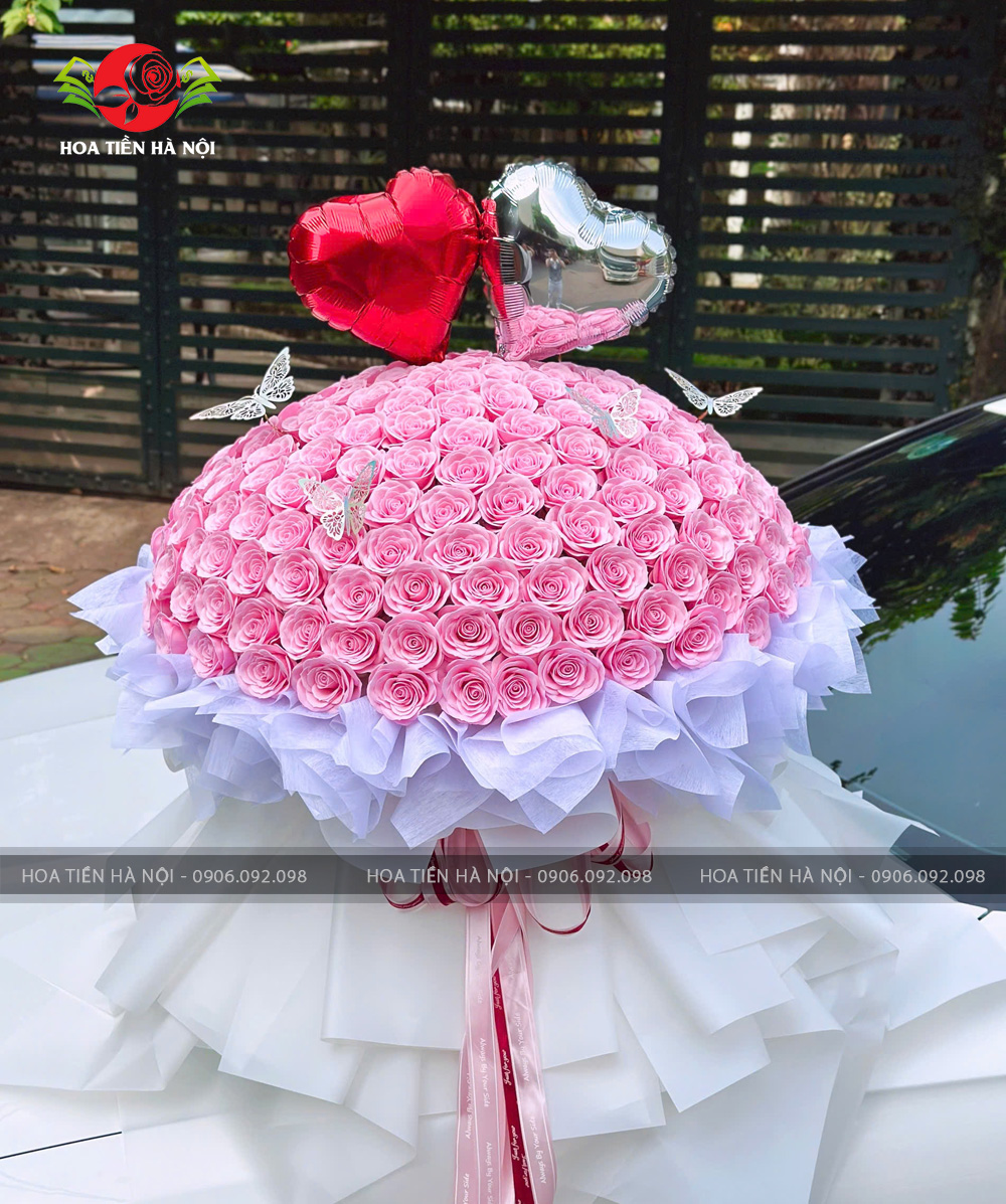 Bó hoa hồng cao cấp 220 bông (Tone hồng)
