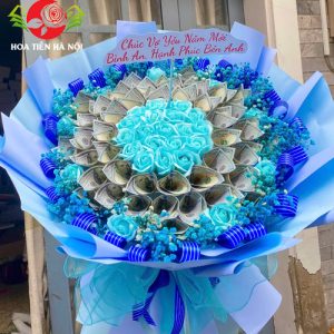 Bó hoa tiền 100 đô la xanh pastel