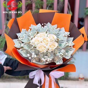 Bó hoa tiền 20$ tone cam nâu