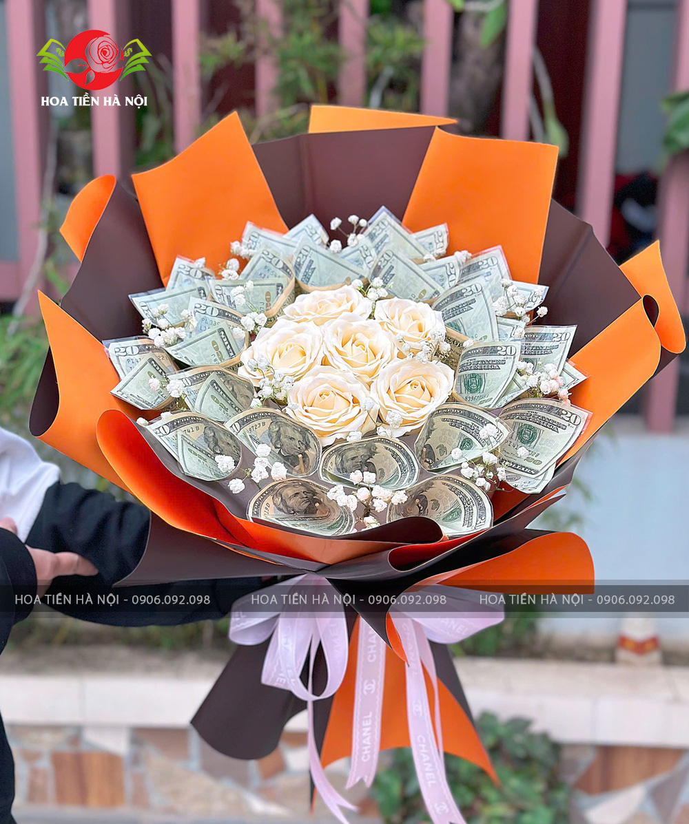 Bó hoa tiền 2$ tone cam nâu