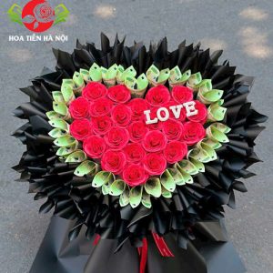 Bó hoa tiền 100k trái tim chữ LOVE