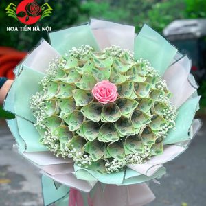Bó hoa tiền 100k xanh bóng bạc