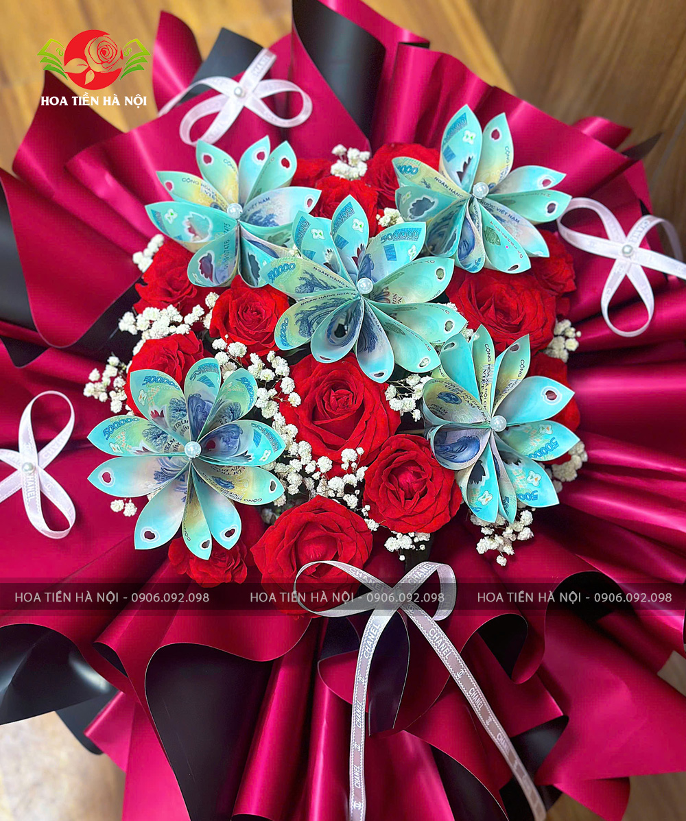 Bó hoa tiền 500k mix hoa tươi (Thư gửi em)
