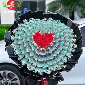 A Bó hoa tiền 500k trái tim đen viền bạc