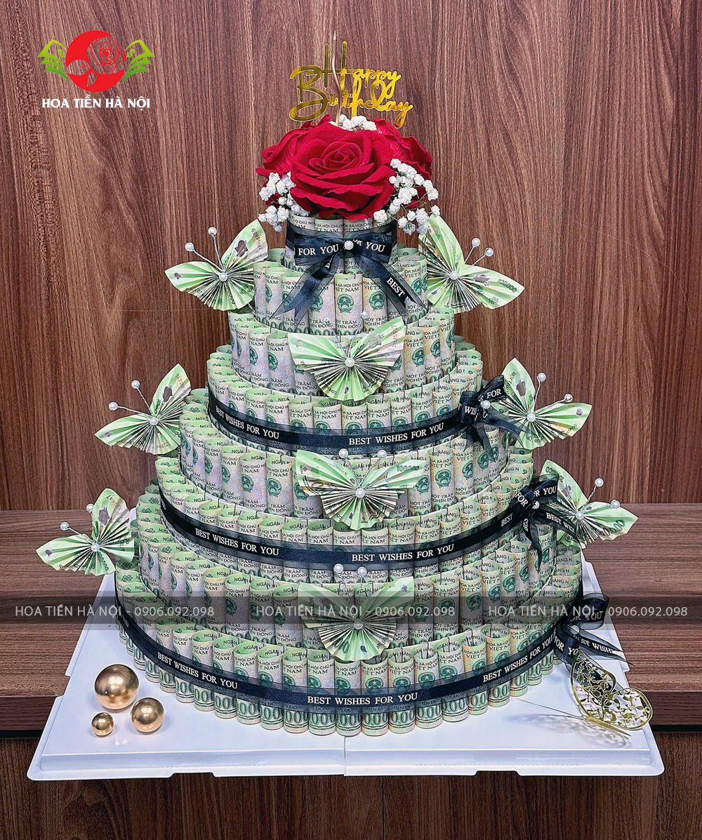 Bánh sinh nhật 8 tầng 300 tờ tiền 100k