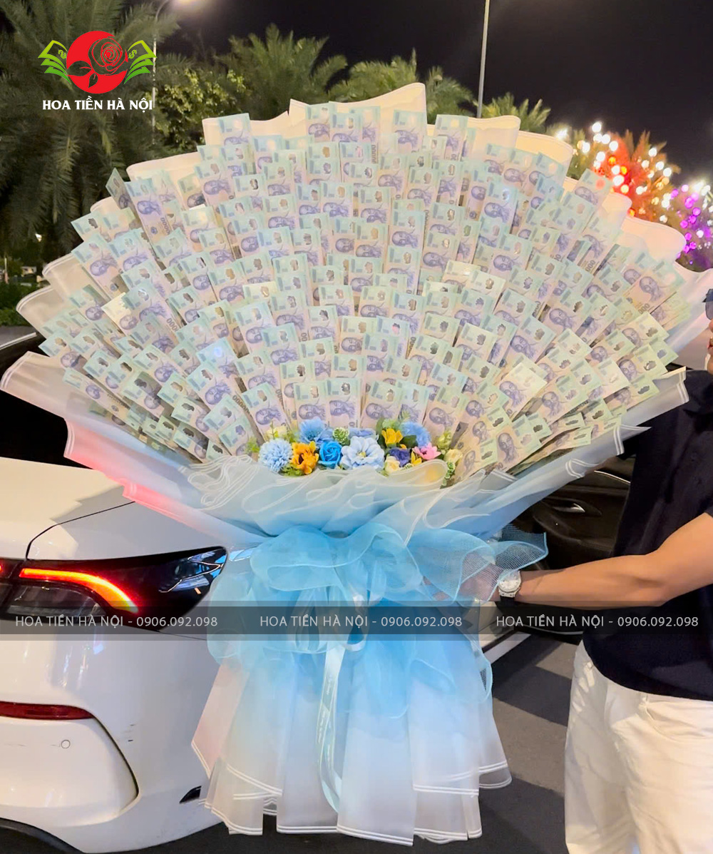 Bó hoa tiền 100 Triệu tone xanh trứng sĩ