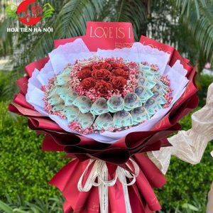 Bó hoa tiền 20 Triệu hoa sáp nhũ tiền 500k