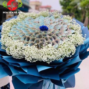 Bó hoa tiền 50 Triệu tiền mặt tone xanh lam baby