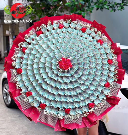 Bó hoa tiền 100 triệu tone đỏ đô Nổi bật & Sang trọng