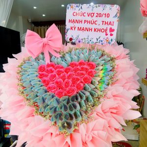 Bó Hoa Trái Tim Hồng Công Chúa Mix Tiền 500K – Hoa Tiền Hải Phòng